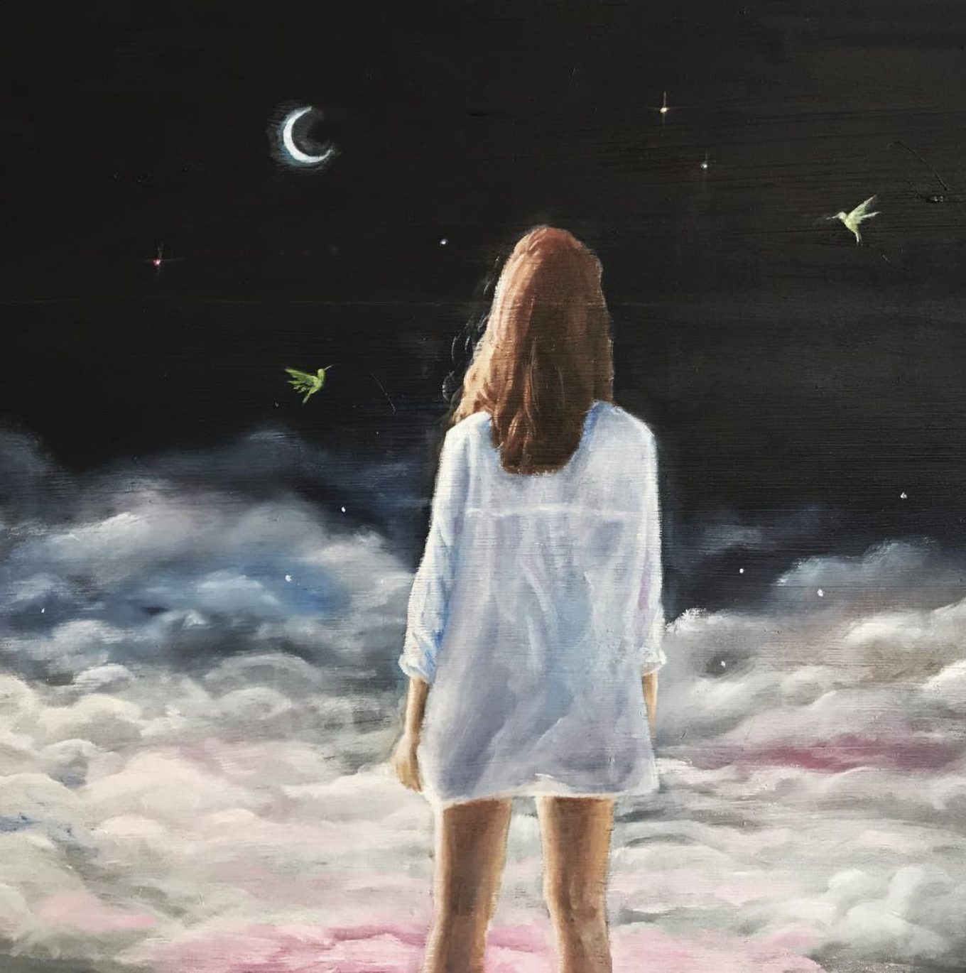 Frau vor nächtlichem Himmel
